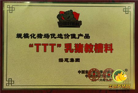 播恩集团TTT教槽料荣获中国好猪料 “规模化猪场优选价值产品”奖
